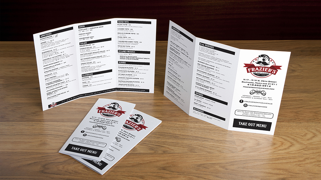 Frazier’s on the Avenue takout menu trifold Frazier's on the Avenue takout menu trifold